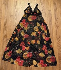 Vtg JC Penney Black Floral Poppy s Lace Long Nightgown Lingerie Womens Size Med