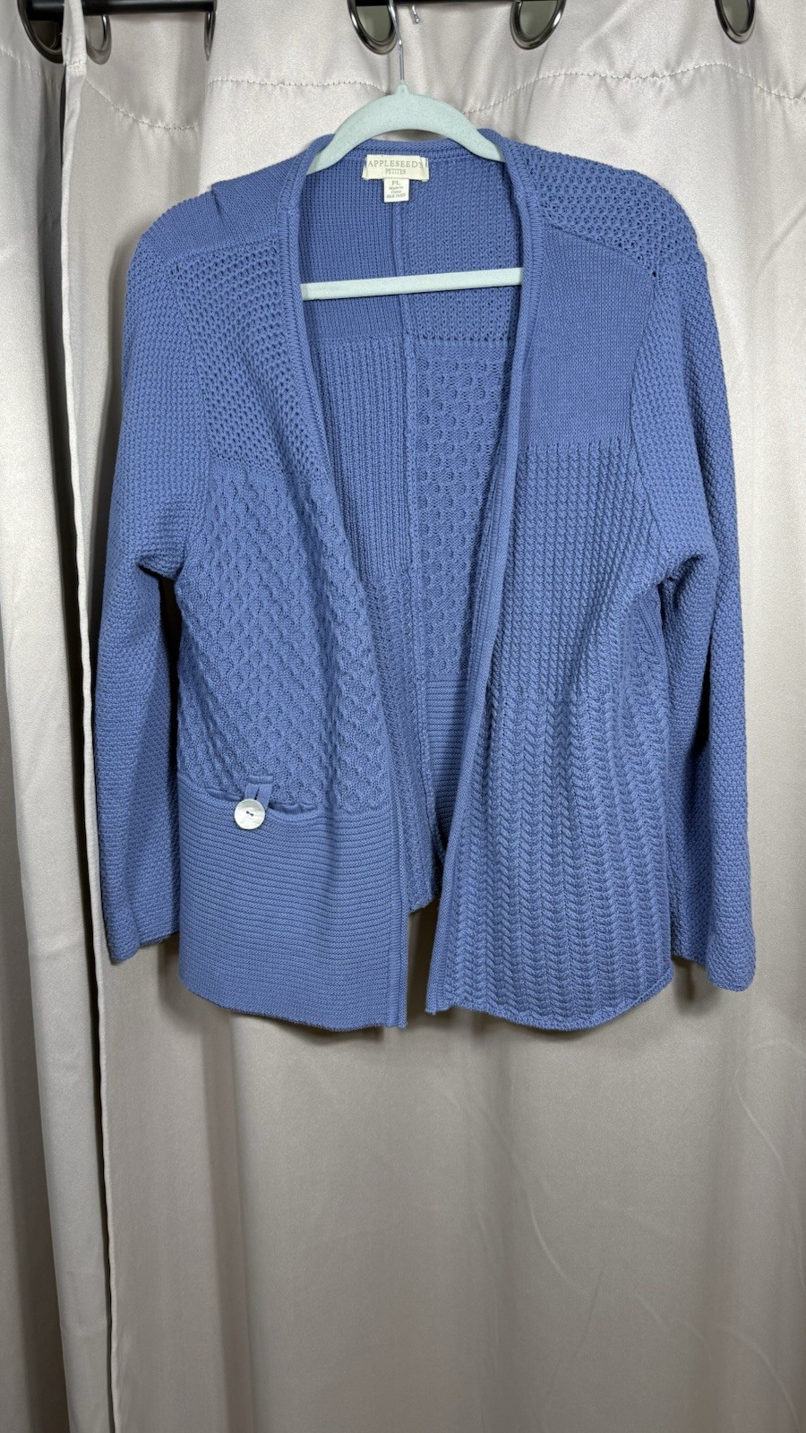 Appleseed's Blue Open Front 100% Cotton Knit Cardigan Sweater Womens Size PL