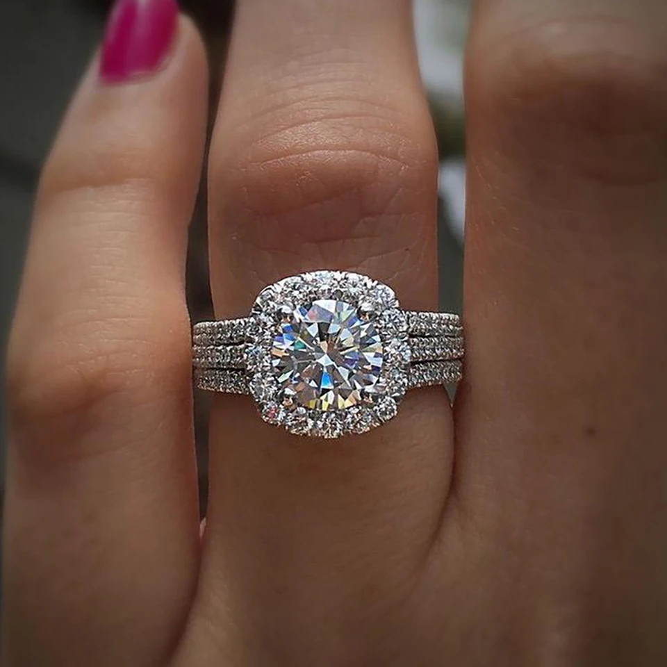 Engagement Ring Gold Silver Tone Zircon Adjustable Wedding Band Women Jewelry-image