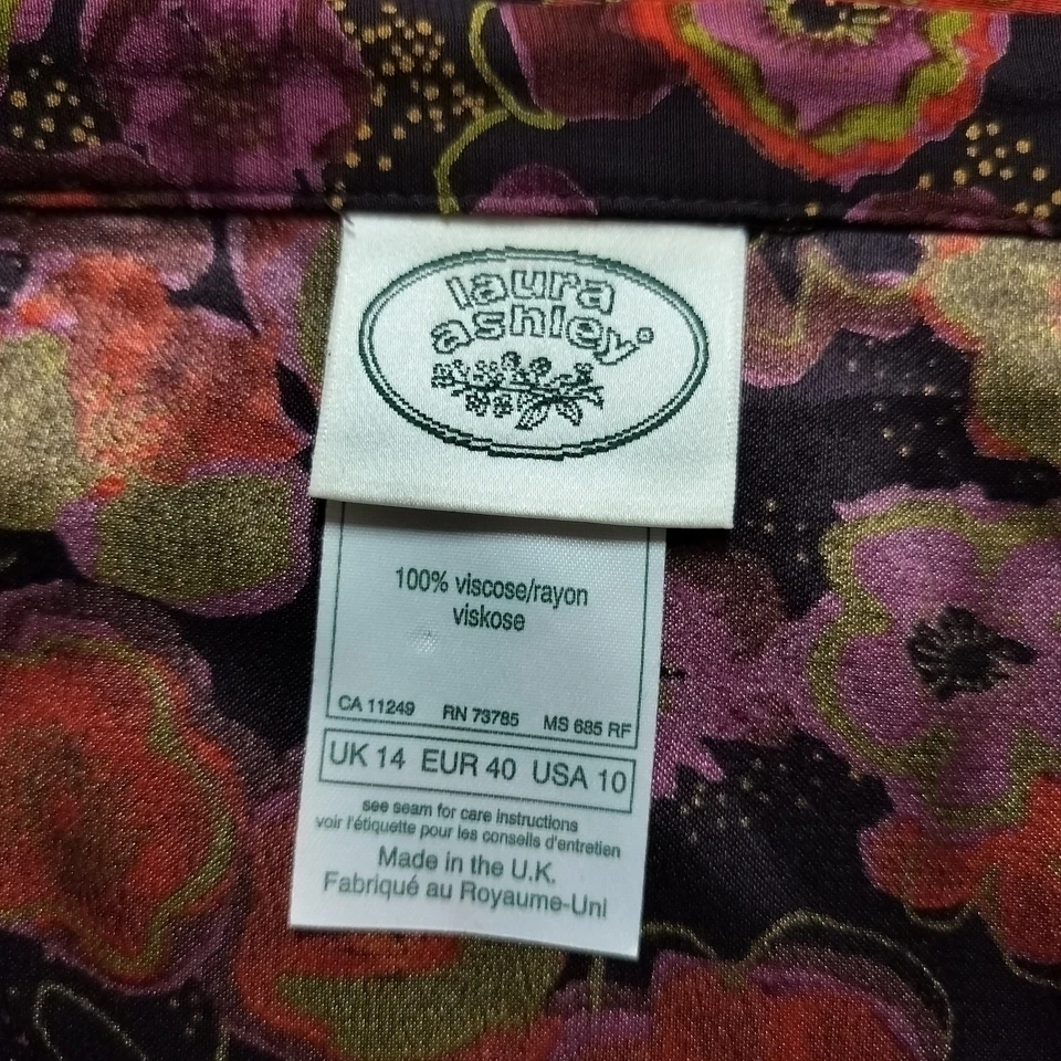 Maxi Falda Floral Vintage Laura Ashley Talla 14 Roja Negra 100% Rayón Años 90 Foto 3 de 4