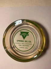 Vtg Spring Oil Company Glass Ash Tray Conoco B.F. Goodrich Tires Corning Iowa