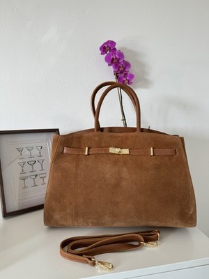 Damentasche mit Umhängetasche, Tasche aus Leder und Wildleder, große Tasche