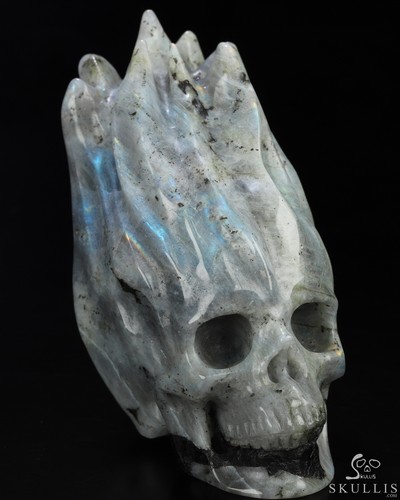 4.1" Labradorite Hand Carved Flaming Crystal Skull, Crystal Healing - Picture 3 of 10