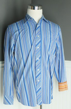 Ted Baker London Shirt 15.5 34 35 Blue Striped Long Sleeve Cotton Button Down