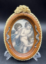 Quadro ovale litografia 3 angeli putti cupido cornice legno decorativo