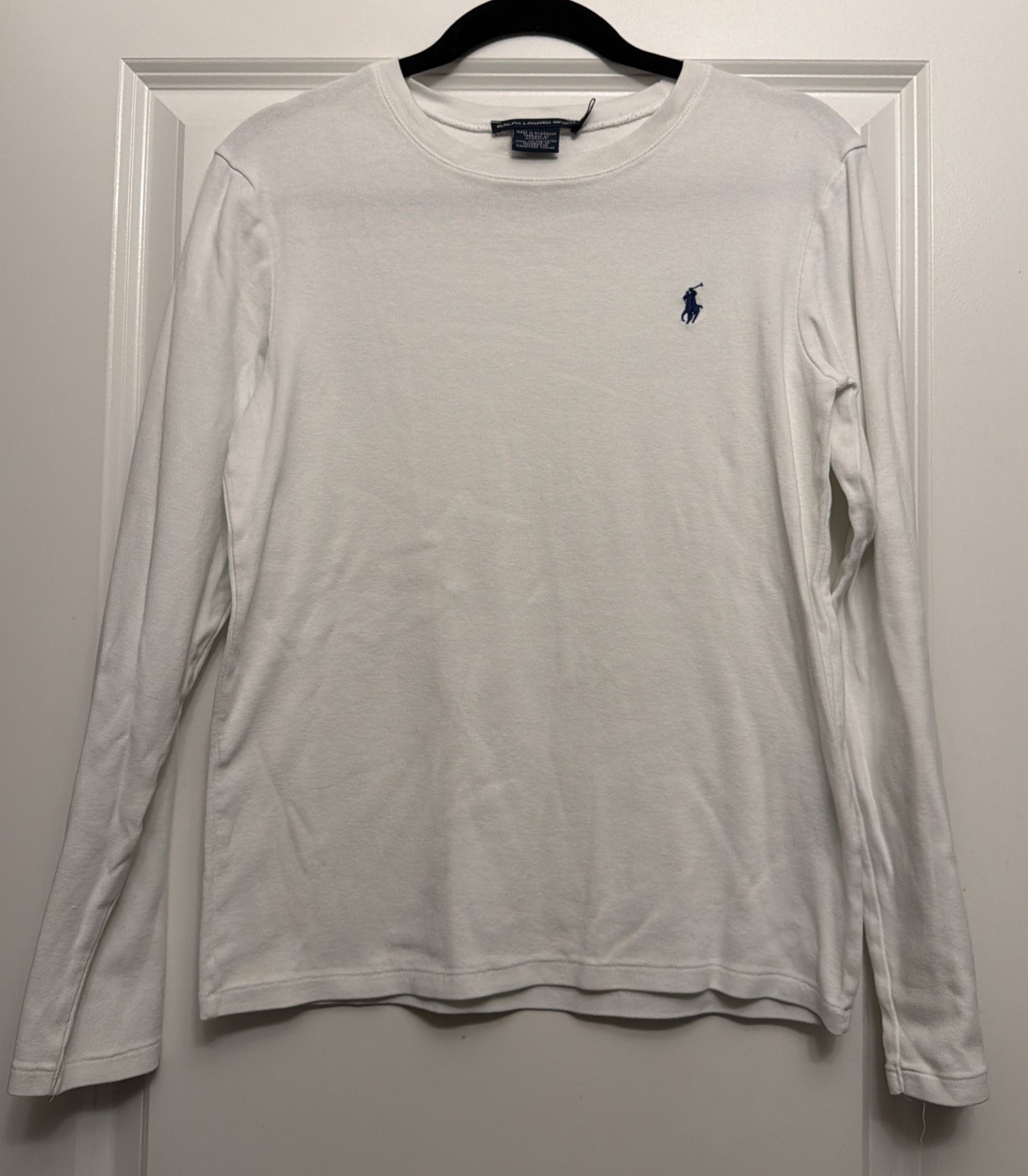 Ralph Lauren Sport Women's Long Sleeve T-Shirt Size XL Cotton White w Navy Logo