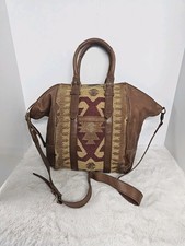Isabella Fiore Brown Leather Tapestry Bag Western Boho Crossbody