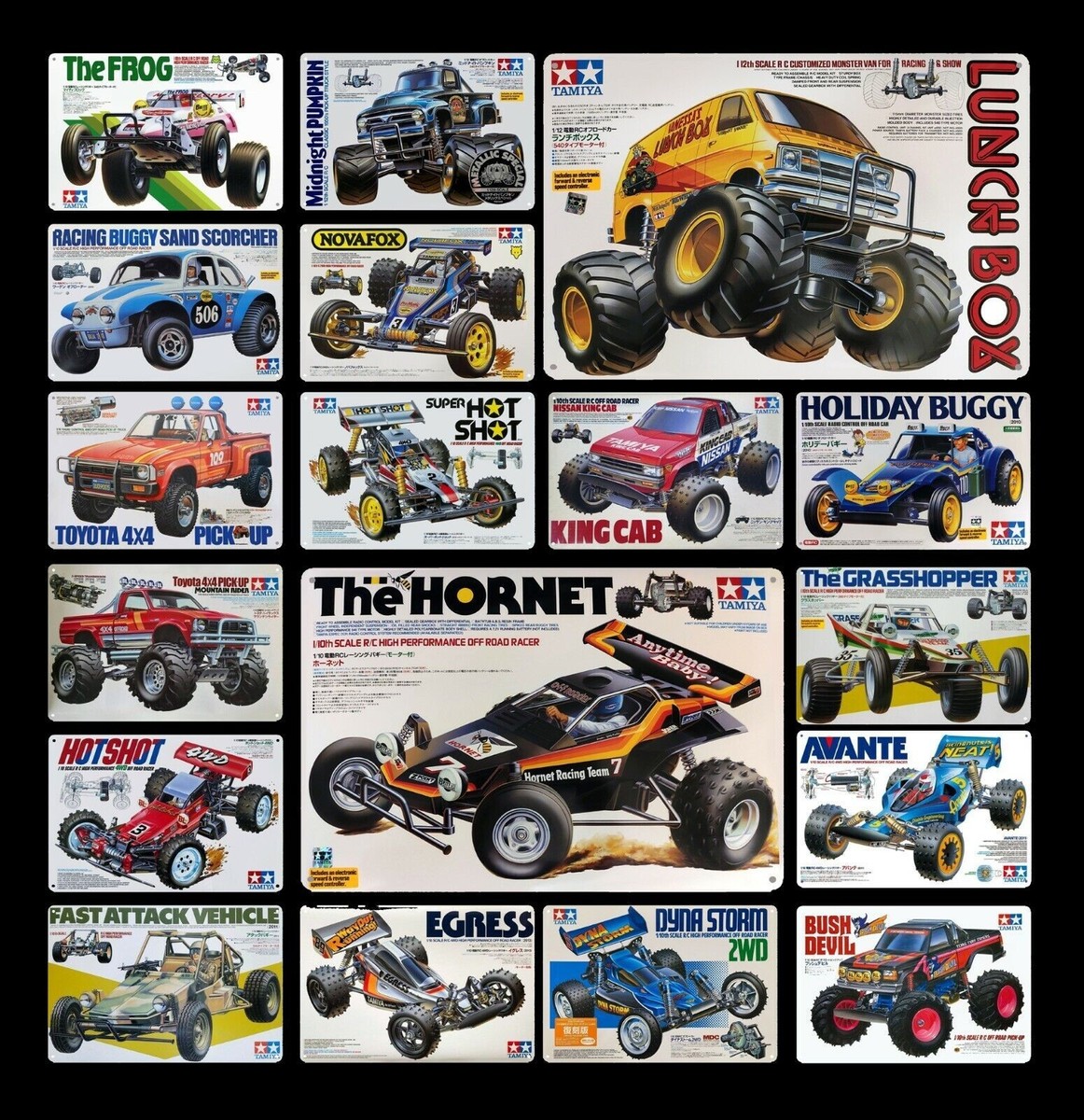 メタルポスター　RCカー　タミヤ　6枚セット Tamiya Rc Car Metal Poster - Decorative Vintage Tin Sign - Size
