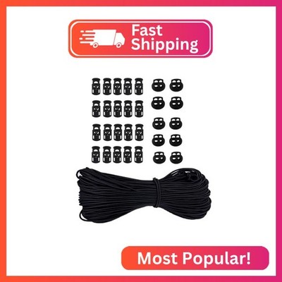 Jovpora 30pcs Plastic Cord Locks with 1/8-Inch 50ft Elastic Cord Heavy Stretch R
