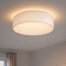 Plafoniera Lampada Sala Pranzo Tessuto Bianco Rotondo 3 Fiamma E27 D 40 CM