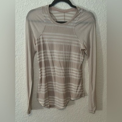 Lululemon Digni Tee long sleeve shirt in white/beige stripe in EUC