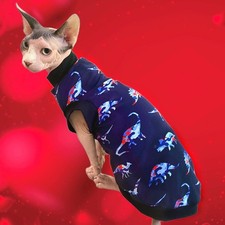 Sphynx Cat Shirt Blue Dinosaurs - Clothes Clothing Cotton Coat Jumper Vest Top