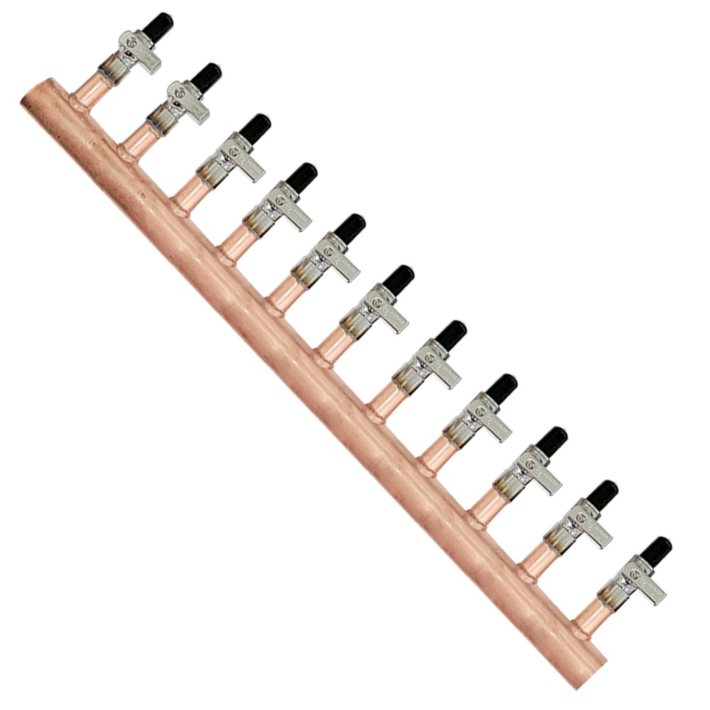 11 Loop 1" Copper Radiant Manifold w/ 1/2" Pex Crimp Mini-Ball Valve Fittings