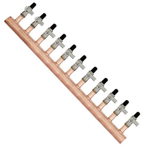 11 Loop 1" Copper Radiant Manifold w/ 1/2" Pex Crimp Mini-Ball Valve Fittings