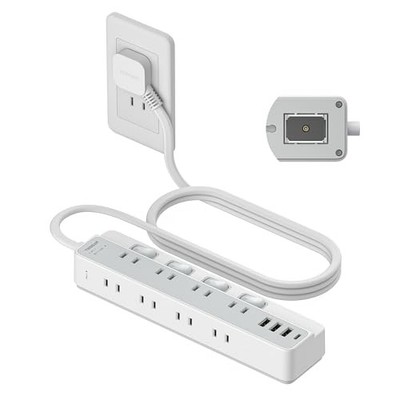 TESSAN 2m Magnetic Power Strip Extension Cord with Slim Plug Octopus-Leg Outlets