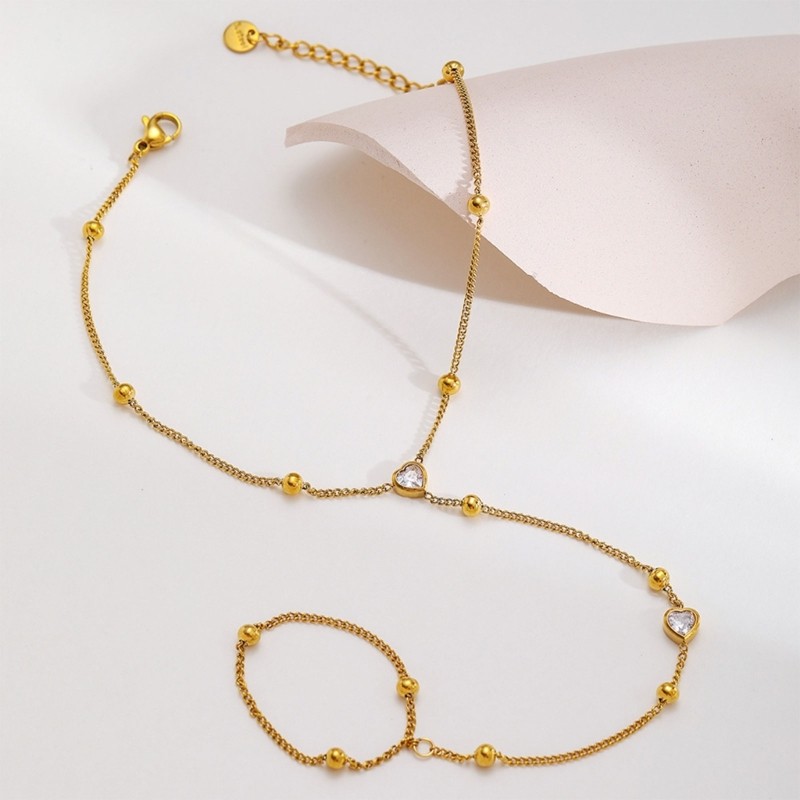 Heart Accent Barefoot Sandal Anklet with Connected Toe Ring Chain ...