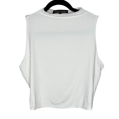 Naked Wardrobe White Sleeveless Crop Top Mock Neck NWOT Size 1X Viscose Spandex