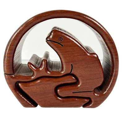 Vtg Wood Frog Carved Rounded Secret Compartment Stash Trinket Box Display Decor