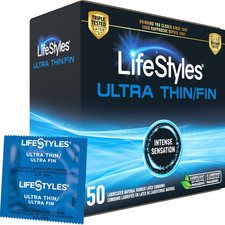 Lifestyles Ultra Thin Lubricated Latex Condoms 50 Count Value Pack