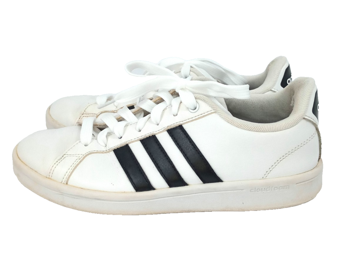 Adidas Women's Sneakers White Black 3 Stripe Lace Up Casual Shoes Size 7.5  | eBay