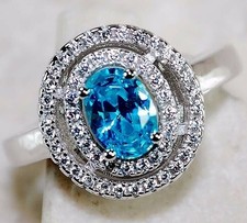 1CT Aquamarine  White Topaz 925 Solid Sterling Silver Ring Sz 9