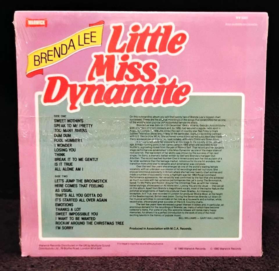 (NEW)  BRENDA LEE "LITTLE MISS DYNAMITE"  (RARE VINYL / 1ST REL-1980 / MINT) - Image 3 of 4