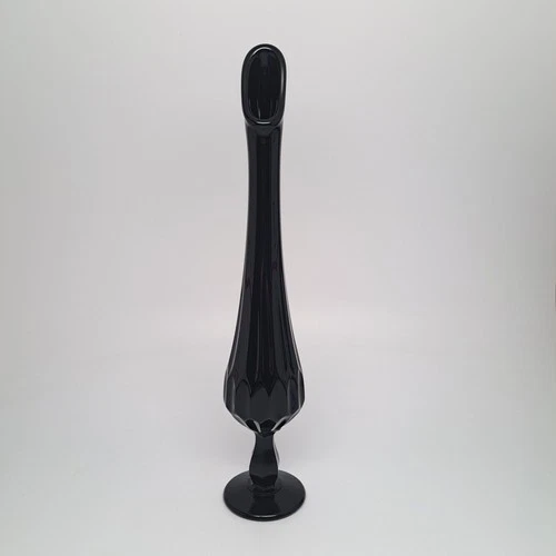 Vintage Fenton Black Amethyst Thumbprint Swung Art Glass Footed Bud Vase 12 1/4"