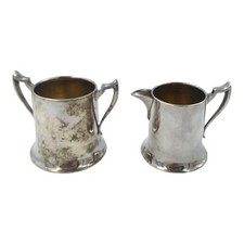Antique Silverplate Art Deco Creamer Sugar Set Armor Silver Co Collectible