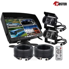 7" Split Screen Monitor 2x Night Vision Waterproof Truck CCD Backup Camera 4Pin