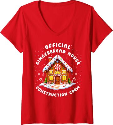 Official Gingerbread House Construction Crew Funny Ladies' V-Neck Tshirt