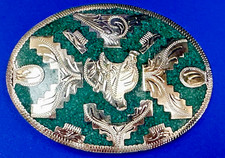 Beautiful Horse Saddle Alpaca Inlaid Southwestern Belt Buckle See Magnified View
