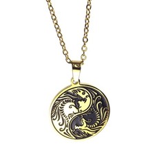 Dragon Yin Yang Necklace Gold Stainless Steel Draco Opposite Balance Amulet