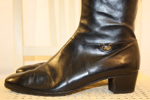 SALVATORE FERRAGAMO Black Leather Zip-Up Equestrian Riding Knee Boots 8AAA ITALY - Picture 8 of 12