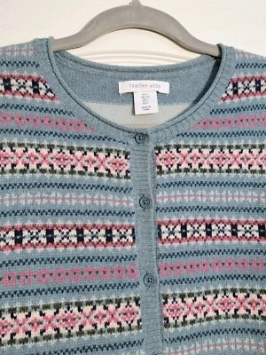 Tabitha Webb Cardigan Sweater Women's Large Wool Blend Fair Isle