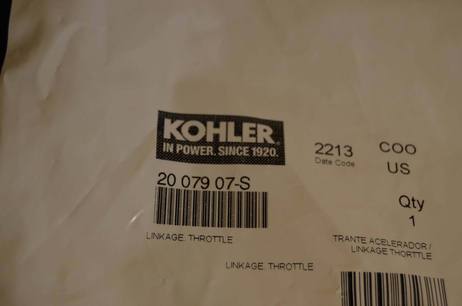 KOHLER PART 20 079 07S LINKAGE THROTTLE KH2007907S 2007907S