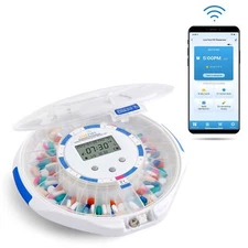 LiveFine Smart WiFi 28 Day Automatic Pill Dispenser with Lock & Alarm, Clear Lid