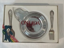 Oneida Love Lasts Silverplate Zestaw karmników dla niemowląt Łyżka Widelec Kokarda