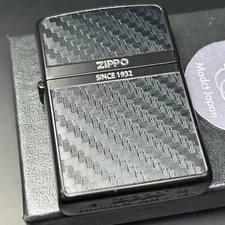 Zippo Oil Lighter Logo Carbon Black Brass Etching Regular Case Japan