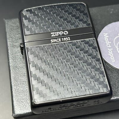 Zippo Oil Lighter Logo Carbon Black Brass Etching Regular Case Japan