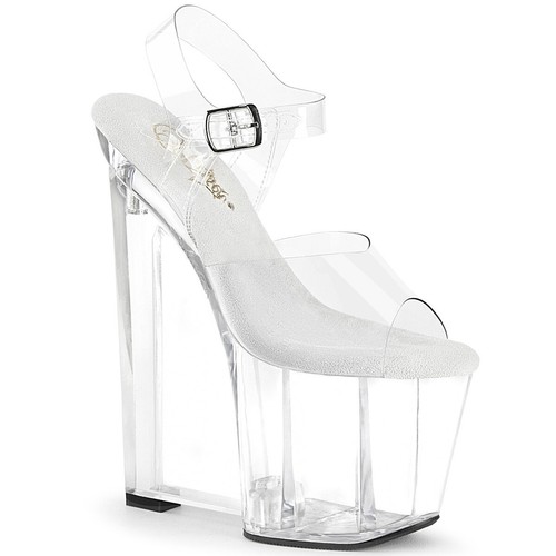 8" Clear Silver Wedges Platforms High Heels Stripper Dancer Club Pleaser Shoes