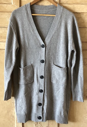 Long Button-Down Cardigan/Sweater, Grey 