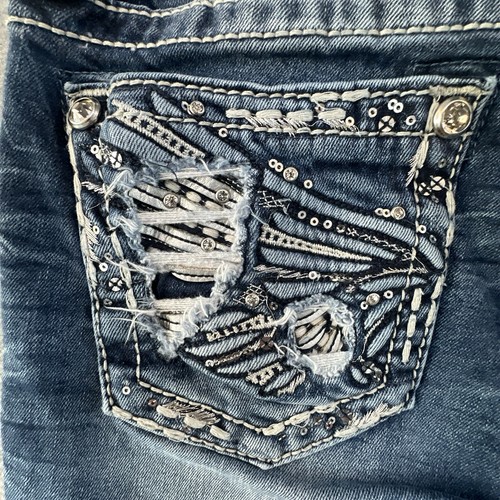 Miss Me Jeans Womens 25 Skinny Standard Angel Wings Embellished Dark Denim Blue - Picture 5 of 14