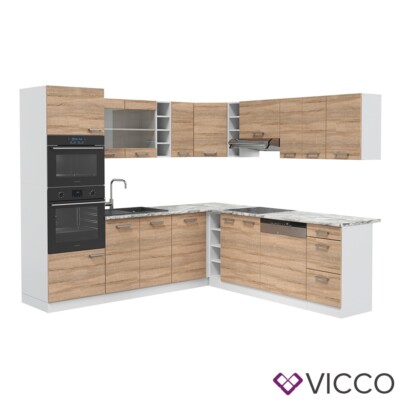 Vicco Cuisine R-Line, Blanc cottage/anthracite, 160cm , PT Chêne