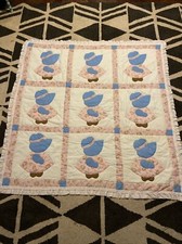 Bonnet Girl Pink Baby Blanket Quilt Handmade Machine Quilted 52  x52  