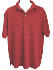 PGA Tour Mens Large Golf Shirt Red Striped Short Sleeve Moisture Wicking Polo