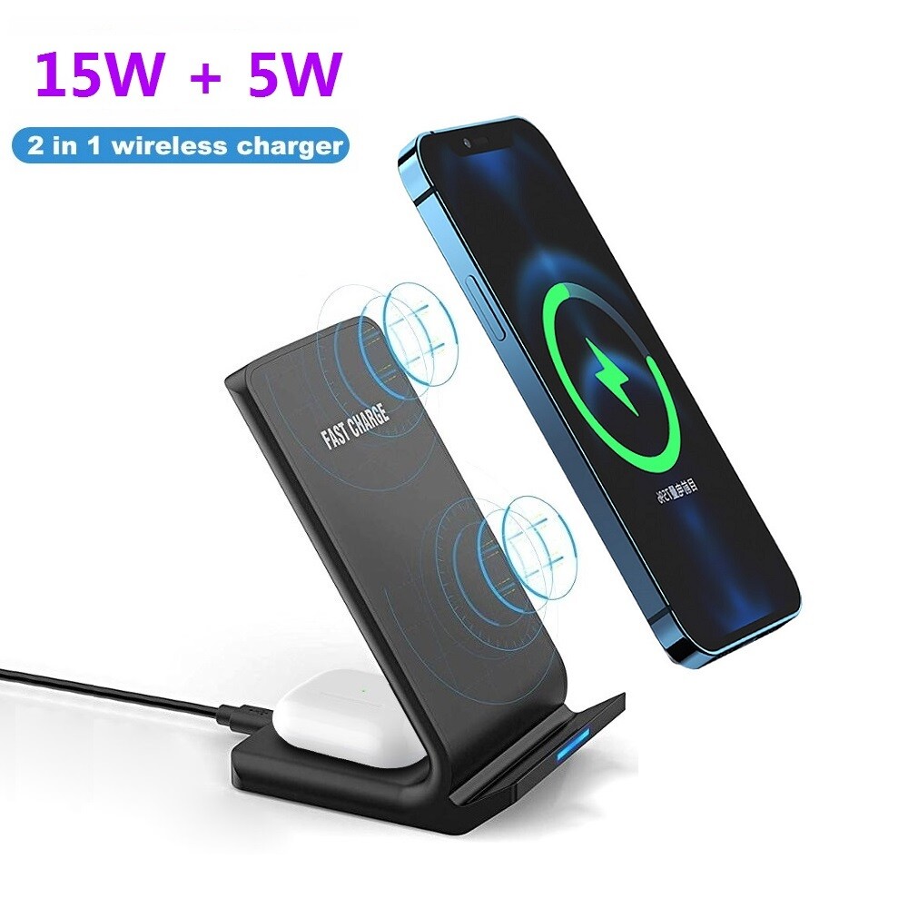 2in1 Wireless Charger Dock For Apple Air Pods iPhone 16 Pro 15 Samsung S25 Ultra