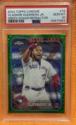 Vladimir Guerrero JR 2024 Topps Chrome Green Sonar Refractor 83/99 PSA 10 Gem MT