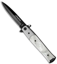 PEARL With Black Stiletto Blade Assisted Open  Opening Pocket Knife Assist Open
