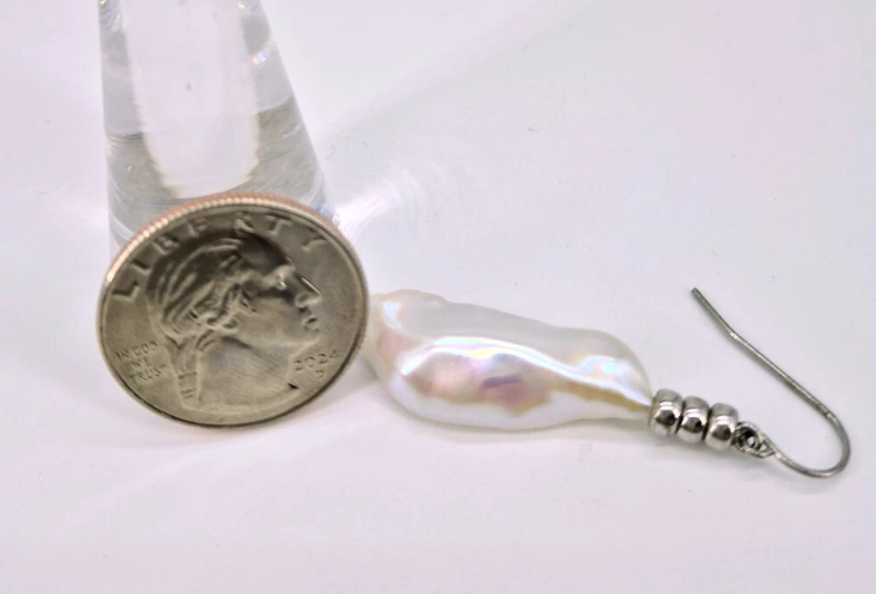 Pendientes grandes de plata esterlina Honora barroca perla anzuelo mujer océano verano Foto 4 de 4