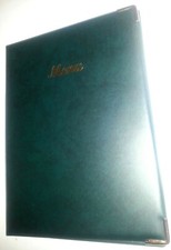 QTY 20 A4 MENU COVER/FOLDER GREEN LEATHER LOOK PVC - CLASSIC LOOK+GUILT CORNERS
